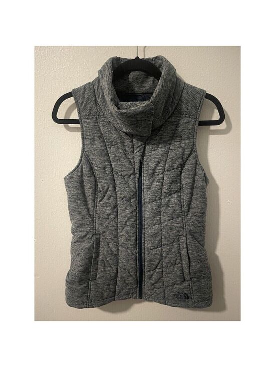 The North Face Jackets & Blazers - The North Face Sz S/P Heathered Gray Puffer Vest Womens Quilted Full Zip Logo
